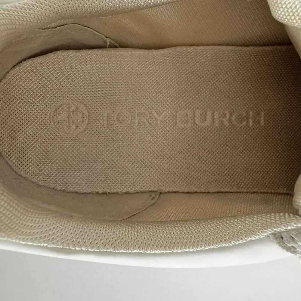 Tory Burch Good Luck Trainer Sneakers Suede Trim White/Tan Women's 9.5M